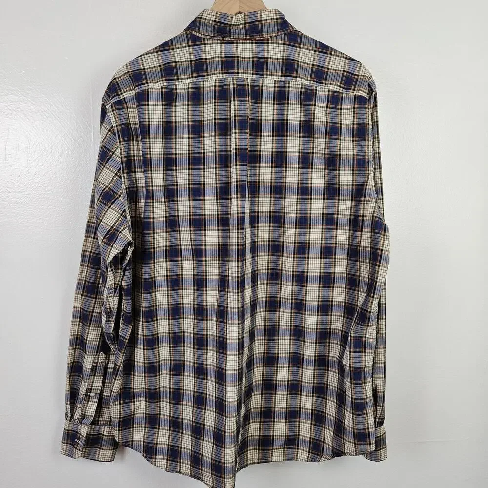 J.Crew Secret Wash Plaid Long Sleeve Button Down Shirt XL Blue Ivory Classic Fit